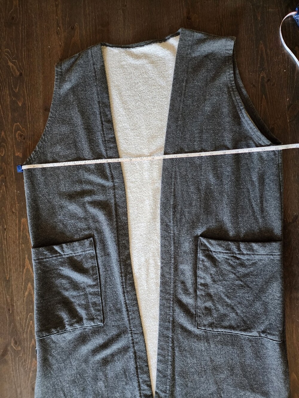 Bamboo Emkclothing Long Open-Front Long-line Duster Pocket Vest in Charcoal Gray - Picture 5 of 7